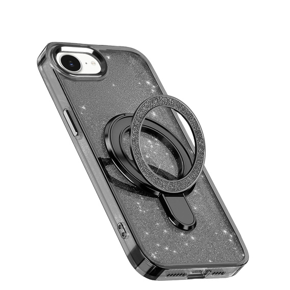 Etui do iPhone 16e, Glittery Magnetic Kickstand, czarne