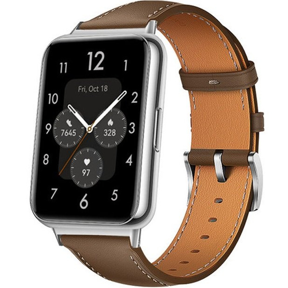 Pasek Skórzany do Huawei Watch Fit 2, z przeszyciami, Brązowy