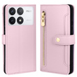 Etui z klapką do Xiaomi Poco F6 Pro, Wallet Zipper Pocket, różowe