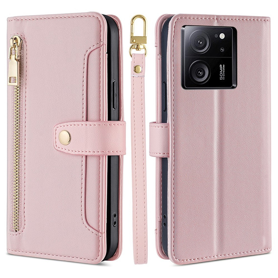 Etui z klapką do Xiaomi 13T / 13T Pro, Wallet Zipper Pocket, różowe