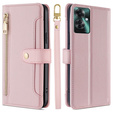 Etui z klapką do Oppo Reno 11F 5G, Wallet Zipper Pocket, różowe