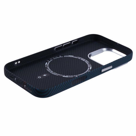 Etui do iPhone 16 Pro Max, Carbon Fiber MagSafe, czarne / niebieskie