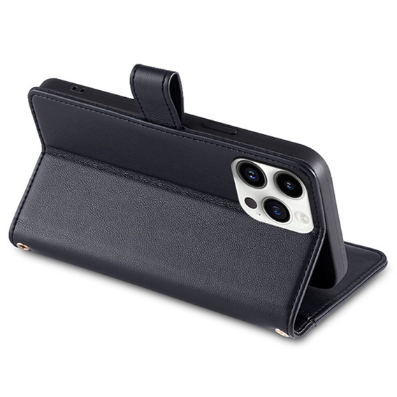 Etui z klapką do iPhone 15 Pro Max, Wallet Zipper Pocket, czarne