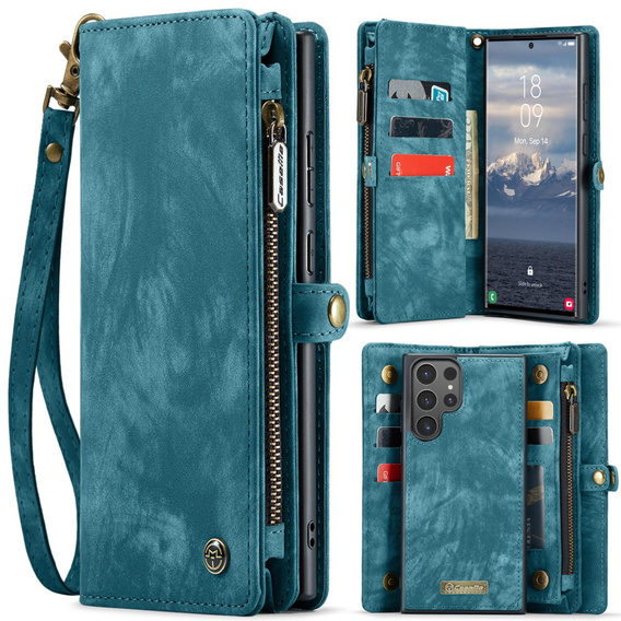 Etui CASEME do Samsung Galaxy S25 Ultra, Retro Leather Wallet, z paskiem, zielone