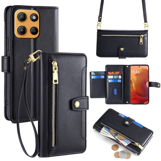 Etui z klapką do Motorola Moto G15 / G15 Power, Wallet Zipper Pocket, czarne