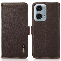 Skórzane Etui KHAZNEH RFID do Motorola Moto G04 / G24 / G24 Power, Litchi Texture, brązowe