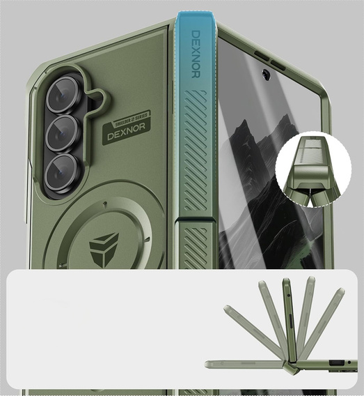 Etui pancerne do Samsung Galaxy Z Fold7 5G, Dexnor Magnetic, do MagSafe - zielone