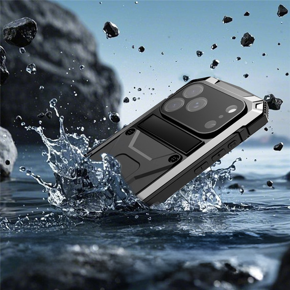 Etui R-JUST do iPhone 17 Pro Max z wbudowaną ochroną ekranu - srebrne