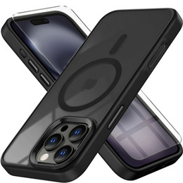 Etui do iPhone 16 Pro, do MagSafe, ERBORD Matt Case, przezroczyste / czarne + Szkło na ekran