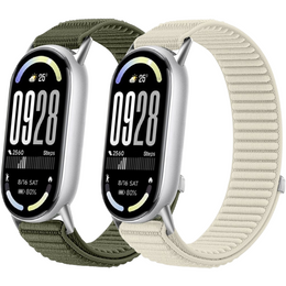 2x Pasek Nylonowy do Xiaomi Smart Band 10 / 9 / 8, Ciemnozielony, Beżowy