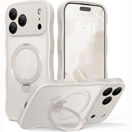 Etui do iPhone 17 Pro, Spin MagSafe Stand Wave Edge, Stone