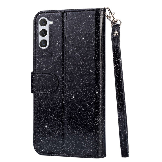 Etui z klapką do Samsung Galaxy S24, Wallet Zipper Pocket Glittery, czarne