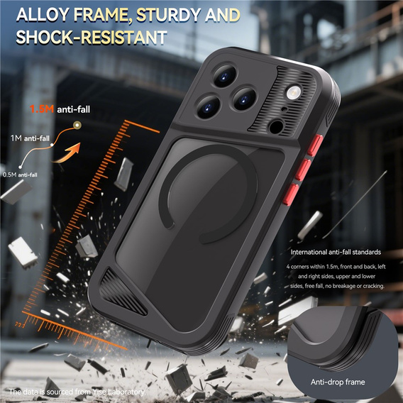 Etui Wodoodporne IP68 do iPhone 17 Pro, SHELLBOX GTM MagSafe, czarne