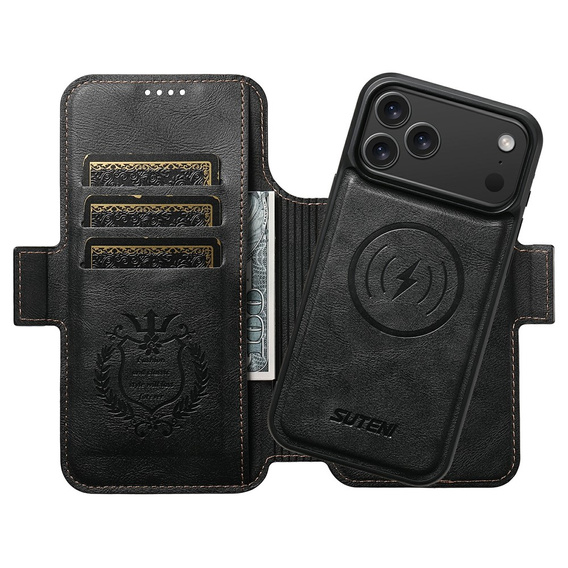 Etui z klapką 2w1 SUTENI do iPhone 17 Pro Max, do MagSafe, czarne
