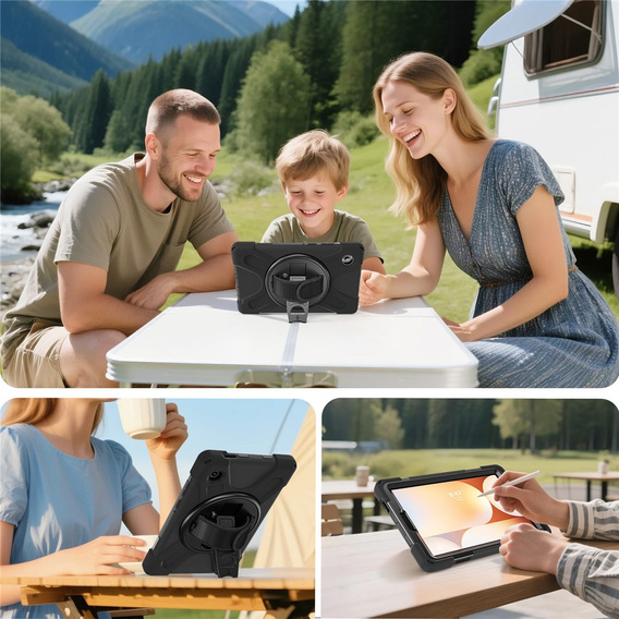 Pancerne etui do Samsung Galaxy Tab A11, z podstawką i paskiem na ramię – czarne