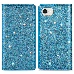 Etui z klapką do iPhone 16E, Card Slot Glittery, niebieskie