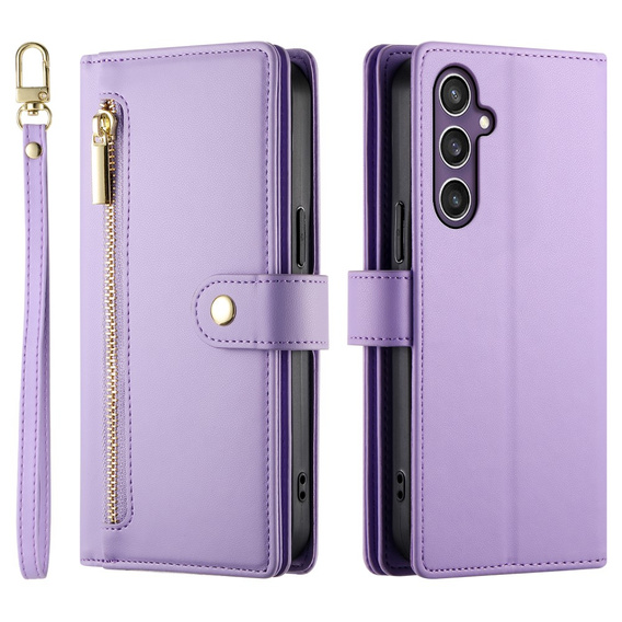 Etui z klapką do Samsung Galaxy S25+ Plus, Wallet Zipper Pocket, fioletowe