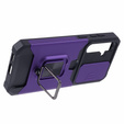 Etui pancerne do Samsung Galaxy S23 FE, Camera Slide Card Slot, fioletowe + szkło 9H