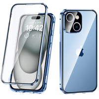 Etui do iPhone 15 Plus, Magnetic Dual Glass, niebieskie