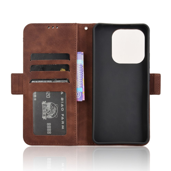 Etui z klapką do Xiaomi Redmi Note 14 4G, Card Slot, brązowe