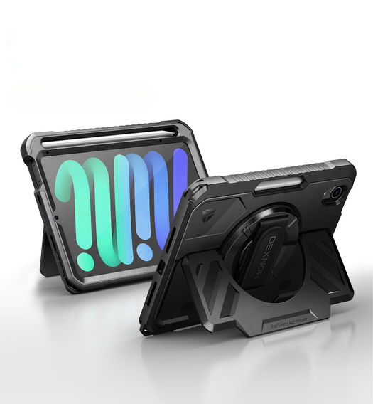 Etui Dexnor 360° do iPad mini 8.3" 2021 (6 gen.) / iPad mini 8.3" 2024 (7 gen.), z paskiem i miejscem na rysik - czarne