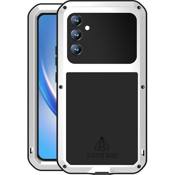 Etui Love Mei do Samsung Galaxy A34 5G, pancerne ze szkłem, srebrne