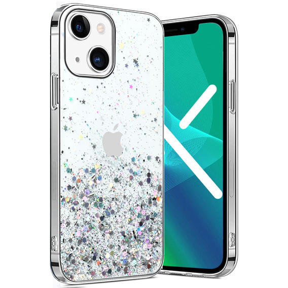 Zestaw Etui Brokat do iPhone 13, Przezroczyste + Szkło Hartowane