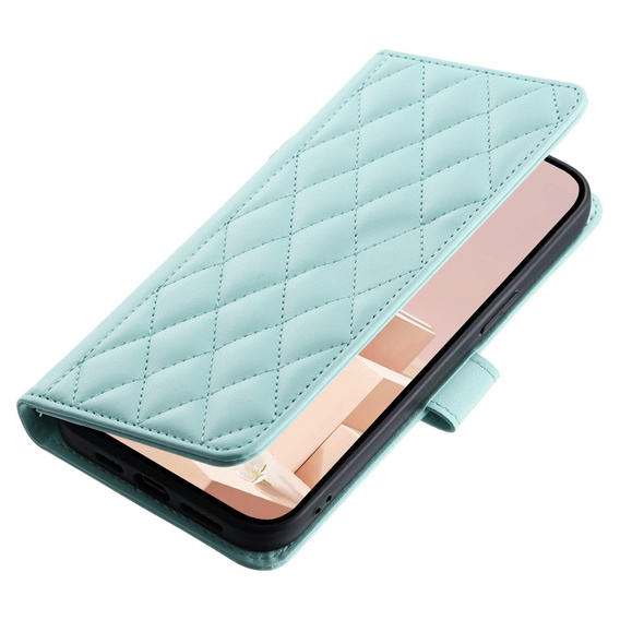 Etui z klapką do Samsung Galaxy S25, Rhombus Crossbody Leather, zielone