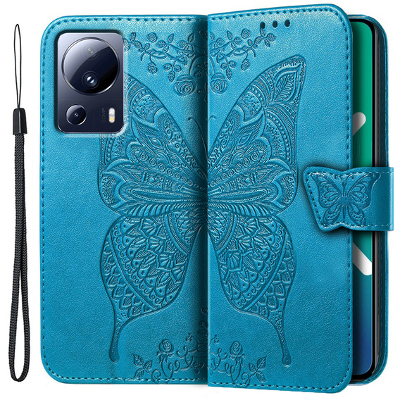 Etui z klapką do Xiaomi 13 Lite, Butterfly, niebieskie