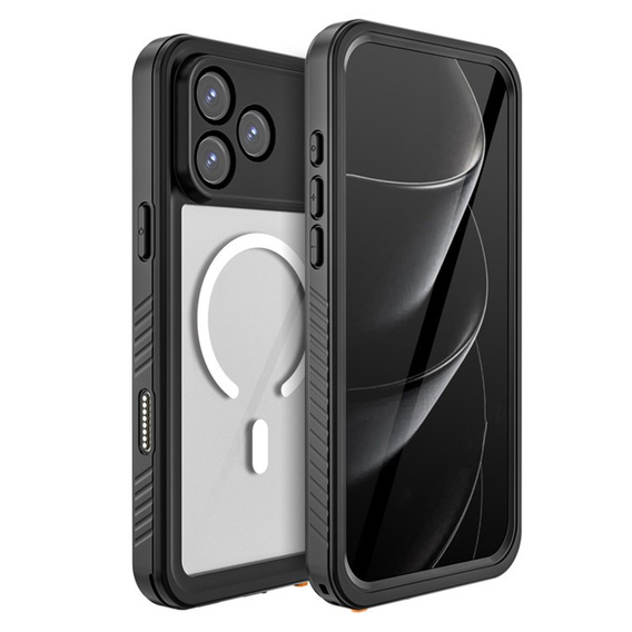 Etui Wodoodporne IP68 do iPhone 17 Pro Max, Redpepper, do MagSafe, przezroczyste z czarną ramką