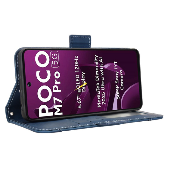 Etui z klapką do Xiaomi Poco M7 Pro 5G, Card Slot, granatowe
