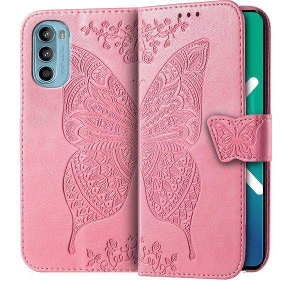 Etui z klapką do Motorola Moto G52 / G82 5G, Butterfly, różowe