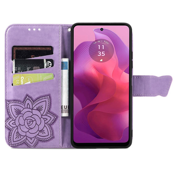 Etui z klapką do Motorola Moto G24 / G24 Power / G04, Butterfly, fioletowe