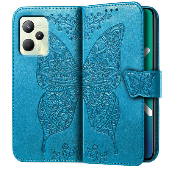 Etui z klapką do Realme C35, Butterfly, niebieskie