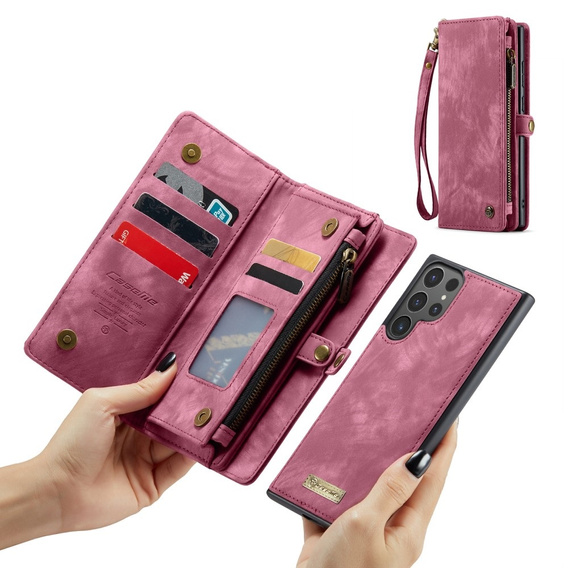 Etui CASEME do Samsung Galaxy S25 Ultra, Retro Leather Wallet, z paskiem, czerwone
