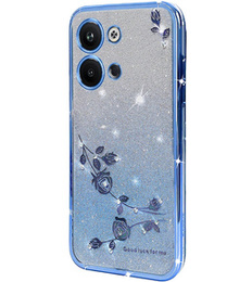Etui do Infinix Note 30 VIP, Glitter Flower, niebieskie