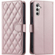Etui z klapką do Samsung Galaxy A16 / A16 5G, Rhombus Crossbody Leather, różowe rose gold