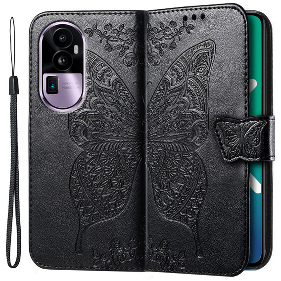 Etui z klapką do Oppo Reno 10 / 10 Pro, Butterfly, czarne