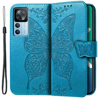 Etui z klapką do Xiaomi 12T / 12T Pro, Butterfly, niebieskie