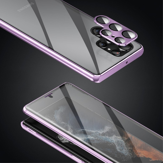 Etui do Samsung Galaxy S22 Ultra, Magnetic Dual Glass, fioletowe