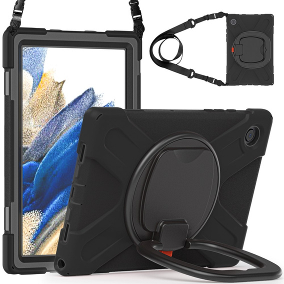 Etui dla dzieci do Samsung Galaxy Tab A8 10.5 SM-X200 SM-X205, pancerne z paskiem, Czarne