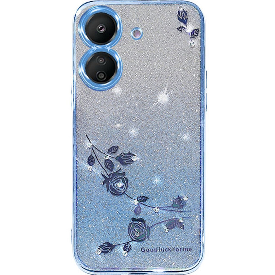 Etui do Xiaomi Redmi 13C / Poco C65, Glitter Flower, niebieskie