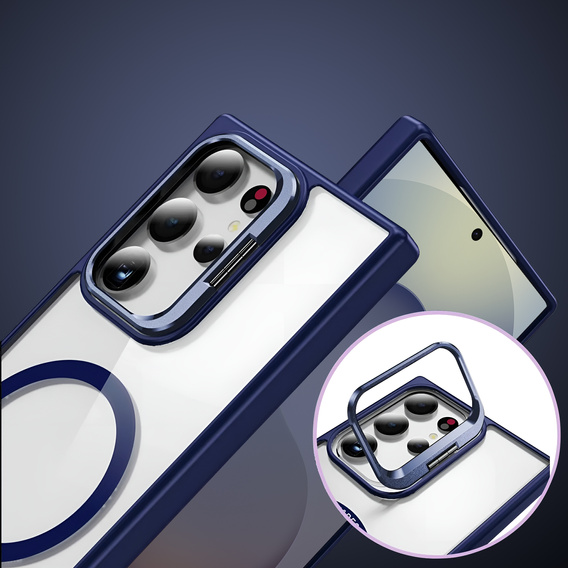 Etui do Samsung Galaxy S25 Ultra, Kickstand Frame, do MagSafe, przezroczyste / niebieskie + Szkło na ekran