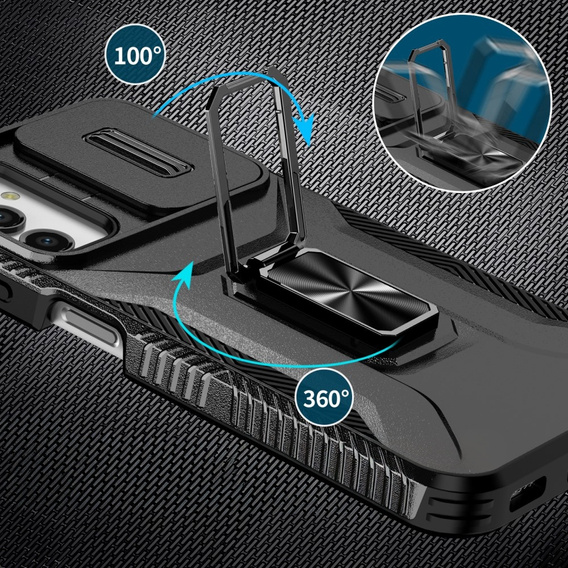 Etui do Samsung Galaxy A15, pancerne Slide Ring, czarne + szkło 9H
