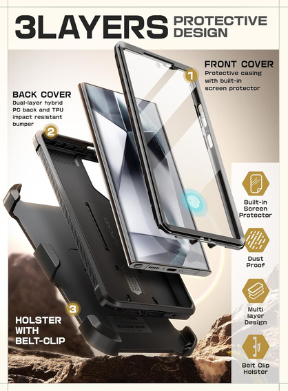 Etui Supcase do Samsung Galaxy S24 Ultra, Unicorn Beetle Pro, Czarne (2x Ramka)