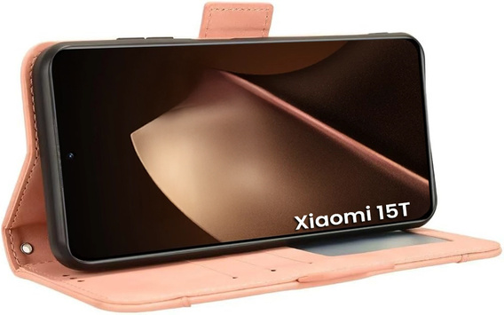 Etui z klapką do Xiaomi 15T, Card Slot, różowe