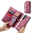 Etui CASEME do Samsung Galaxy S25 Ultra, Retro Leather Wallet, z paskiem, czerwone