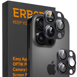Szkło na aparat do iPhone 16 Pro / 16 Pro Max, czarna metalowa nakładka ERBORD
