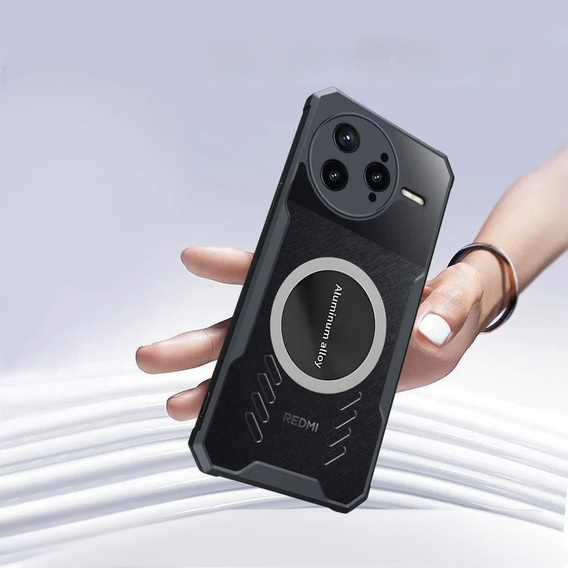 Etui do Xiaomi Poco F7 Ultra, z blaszką magnetyczne, przezroczyste / czarne