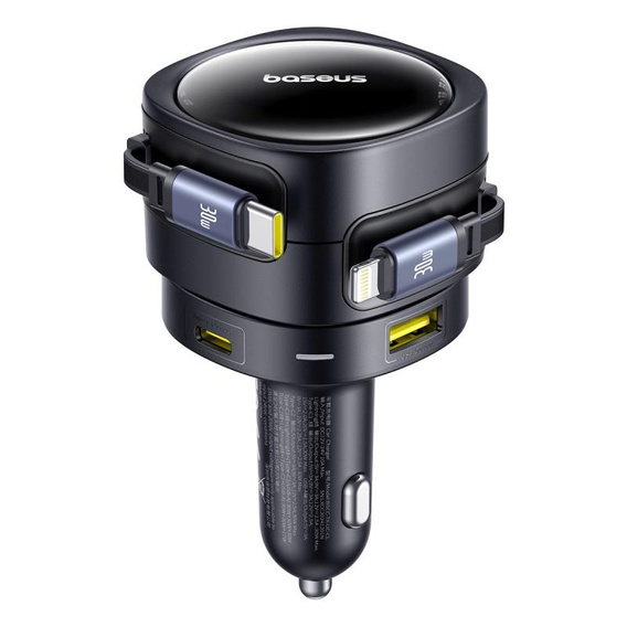 Baseus Enjoyment Max – ładowarka samochodowa 90W z kablami USB-C i Lightning oraz portami USB-A i USB-C, czarna